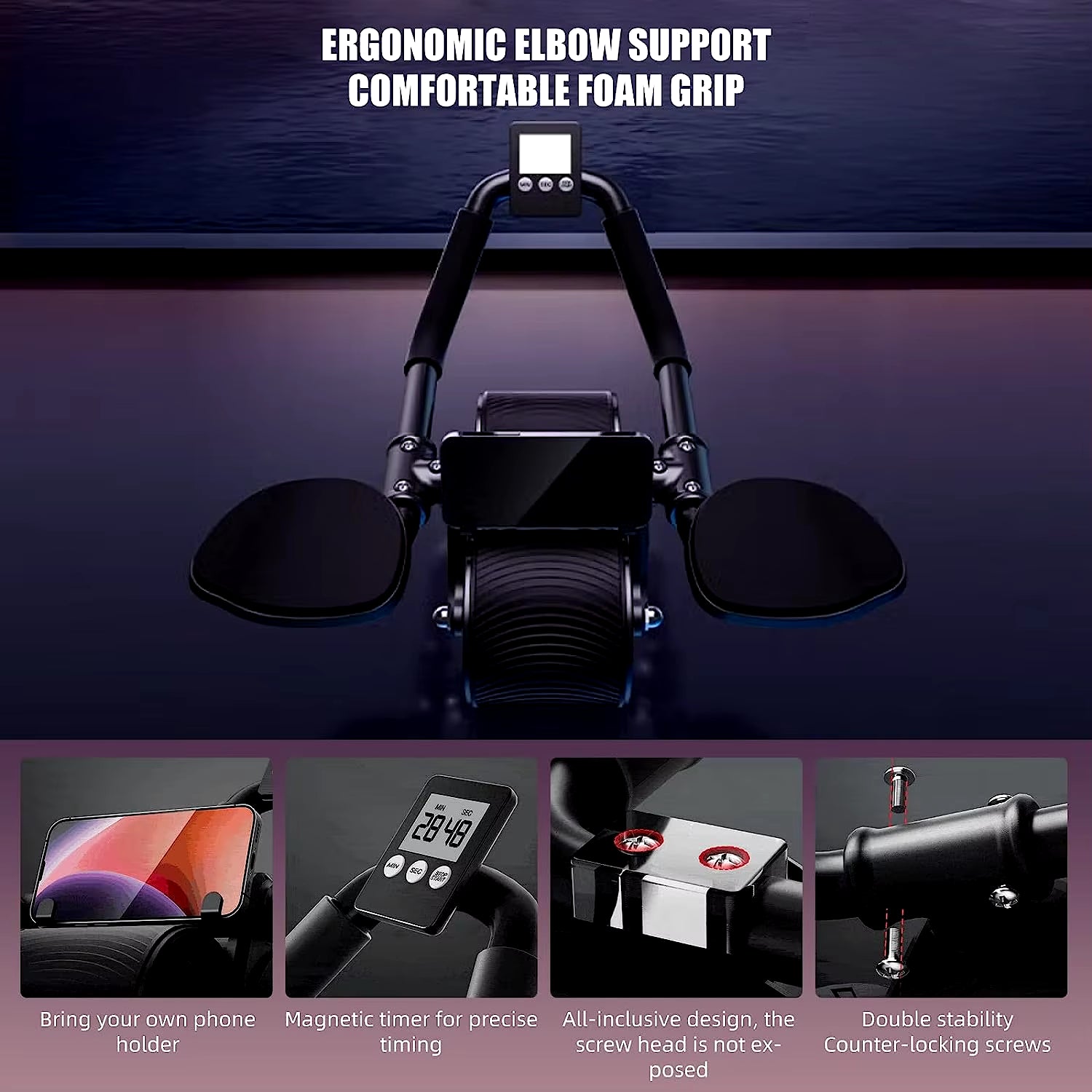 Elbow Support Automatic Rebound Abdominal Wheel Core Muscle Ab Trainer with Counter Display Fitness Exercise Roller Wheel